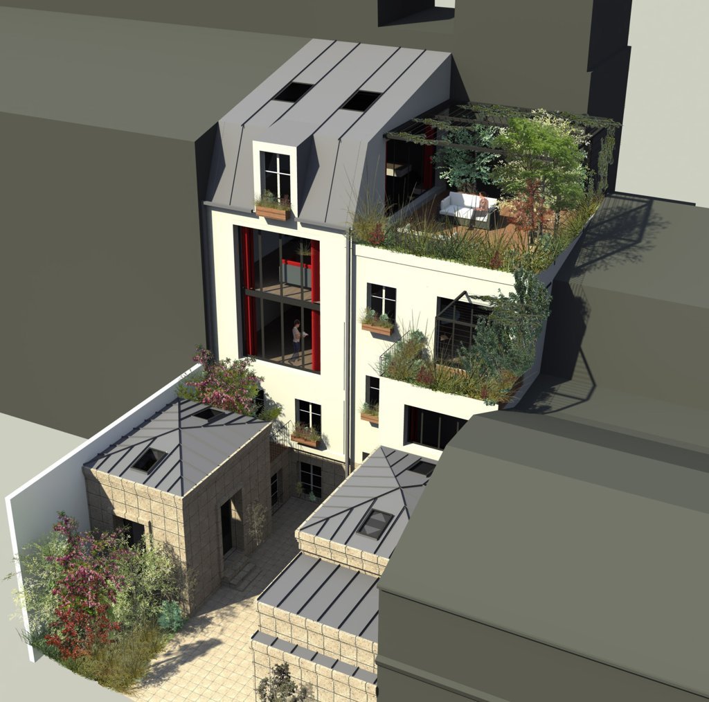 Frédéric Wetzel Architecte. Surélévation immeuble Paris. Architecte rénovation immeuble Paris. Architecte Paris. Hotel particulier Paris. 