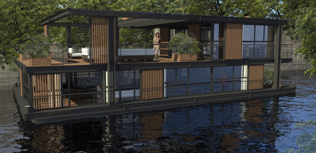 Barge habitation. Habitation flottante. Frédéric Wetzel Architecte. Maison bateau. Barge bureaux. Boathome. Houseboat. Paris