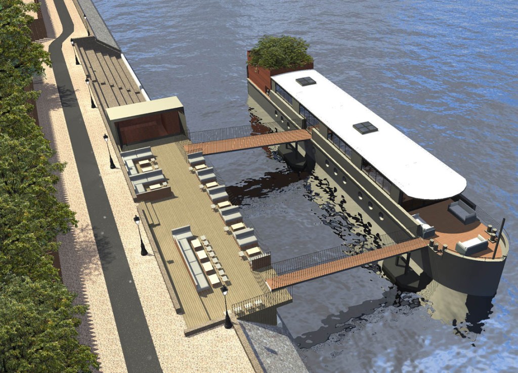 Architecte péniche Restaurant. Frédéric Wetzel Architecte. Aménagement péniche restaurant. Paris architecte. Transformation péniche bar restaurant