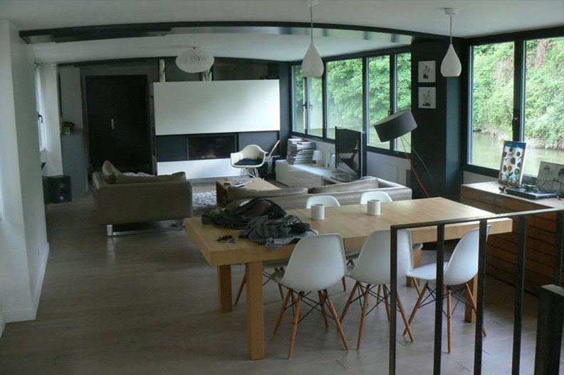 Architecte péniche habitation. Transformation péniche. Péniche Freycinet Paris. Péniche Issy les Moulinaux. Architect péniche. Architecte naval Paris. Péniche habitation