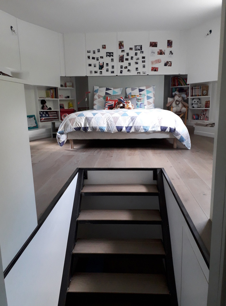 Transformation péniche Levallois. Aménagement péniche architecte. Frédéric Wetzel Architecte naval Paris. Aménagement soute péniche. Surélévation péniche.