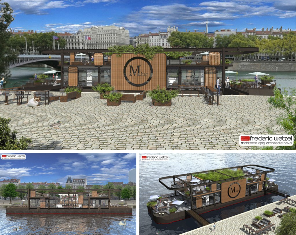 Barge bar Lyon. Barge restaurant Lyon. Architecte naval Lyon. Modulo Lyon. Péniche Lyon