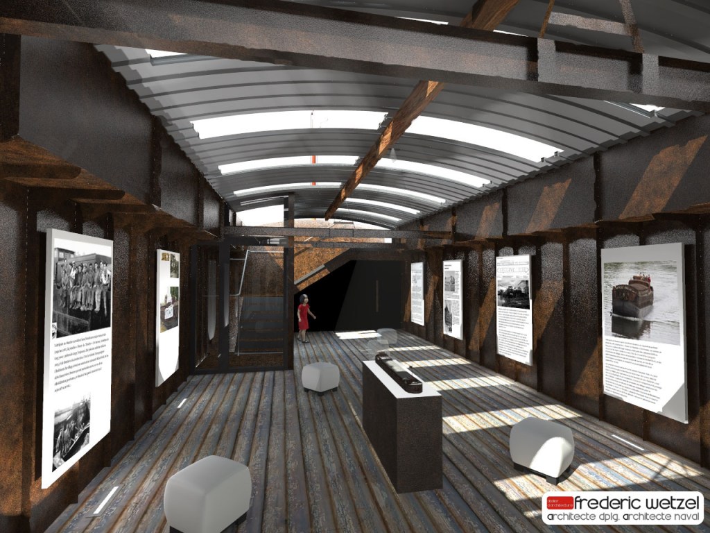 Transformation péniche musé. Architecte naval. Soute péniche. Péniche monument historique. Péniche Freycinet. Seine. Rhône